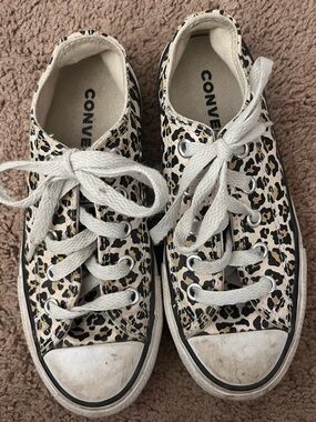 Converse Kids' Leopard Print Low Top Sneakers - White/Tan/Black